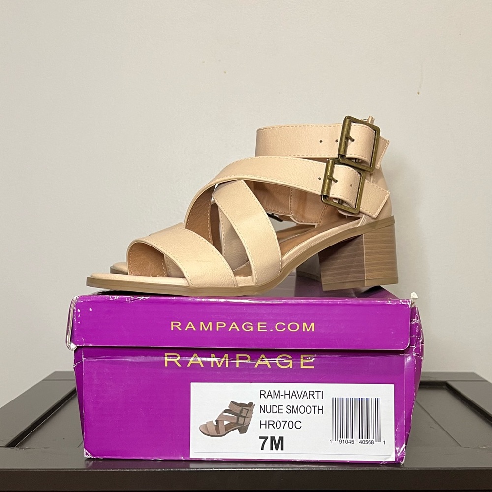 Rampage Havarti Open Toe Casual Ankle Strap Nude Smooth